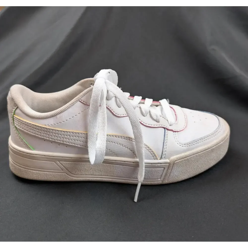 Puma 6.5 Women's / 5 Girls Shoes White w Rainbow Tag and Stripes